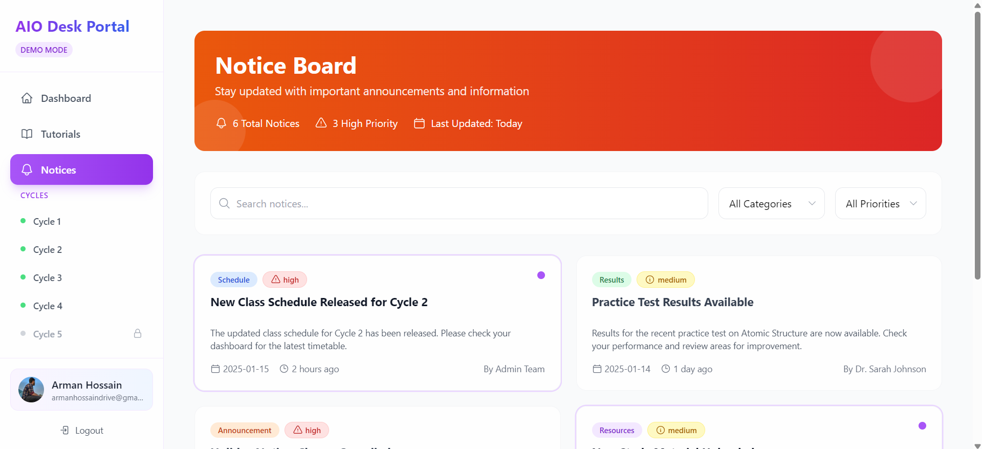 AIODesk Dashboard Screenshot
