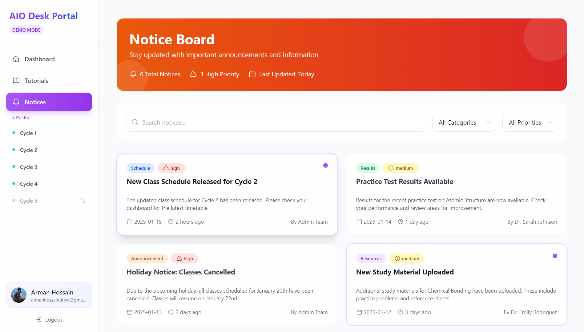 Notices Page Screenshot